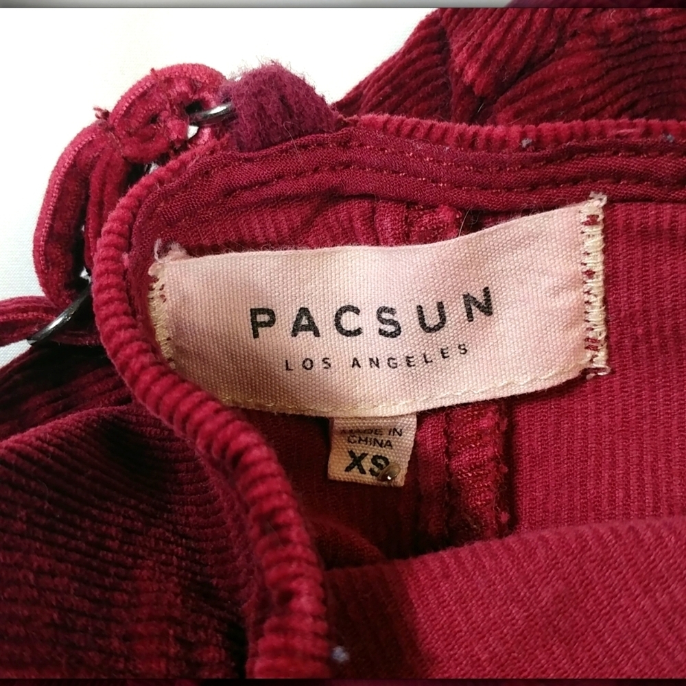 Pacsun Women' Burgundy Corduroy Pinafore Y2K Summer Mini Dress Size S - Picture 8 of 10